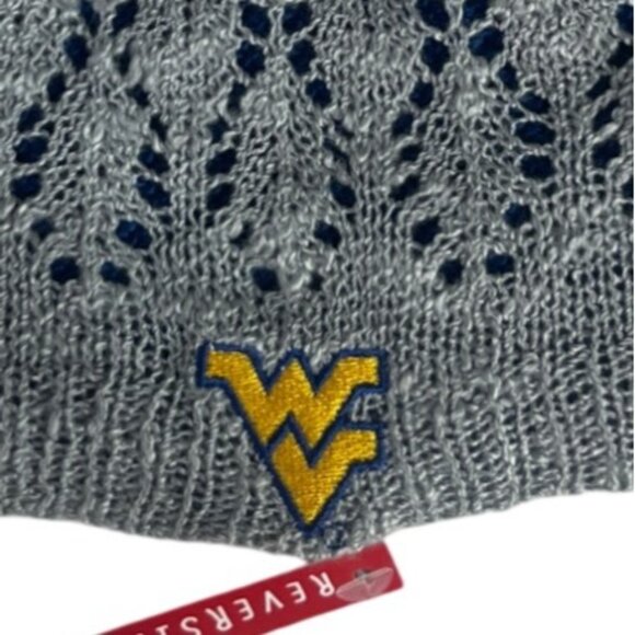 West Virginia Mountaineers Reversible Beanie Hat Womens Blue Gray Knit Warm - Picture 5 of 8